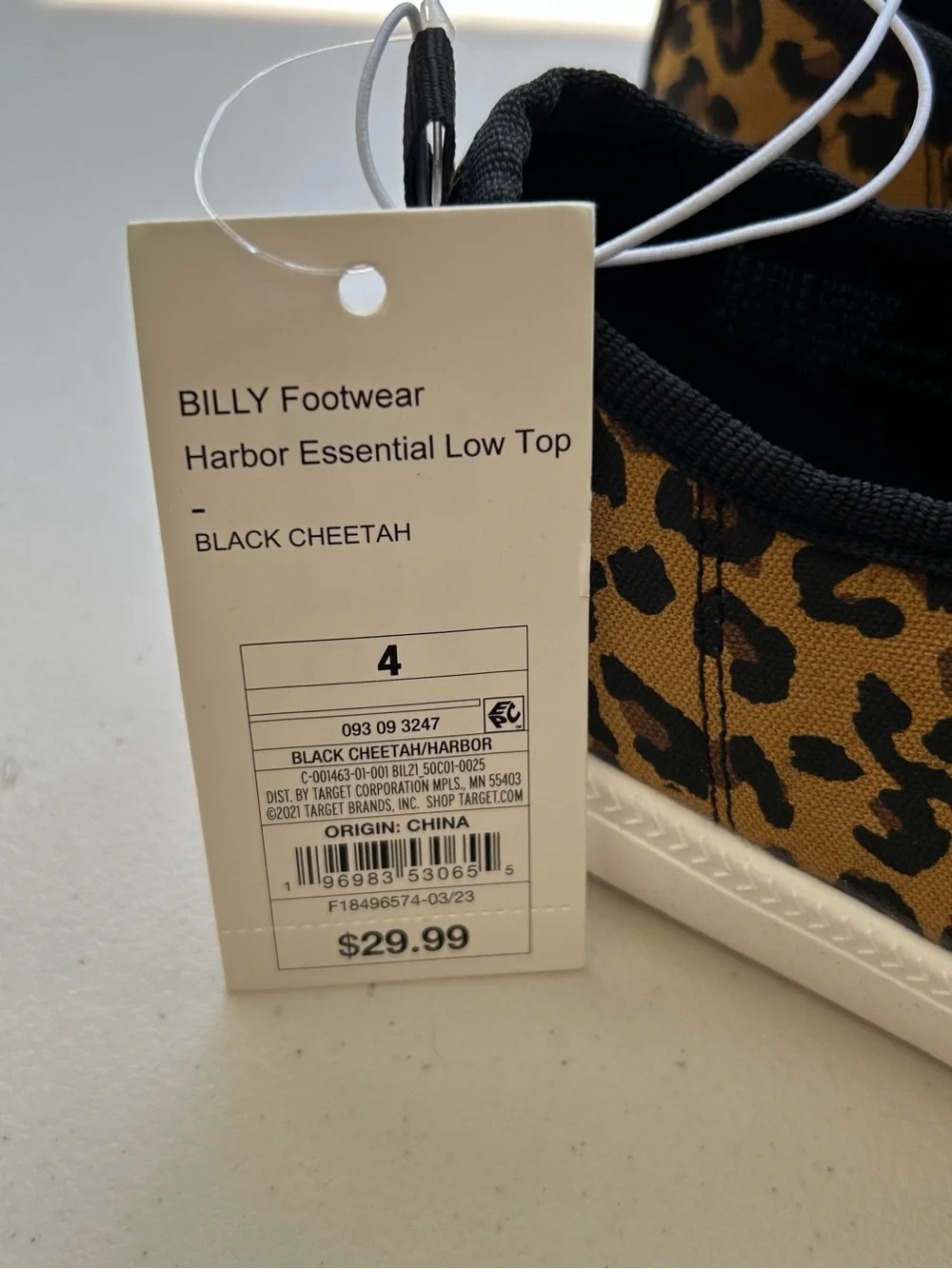 Billy Footwear Kids Shoes Size 4 Black Cheetah Harbor Essential Low Top New